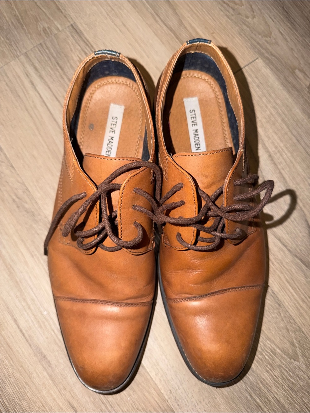 Steve Madden Men's Cognac Brown Leather Lace-Up Oxfords